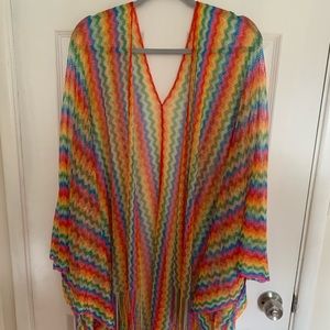 Rainbow Kimono Sheer Beach Cover-Up